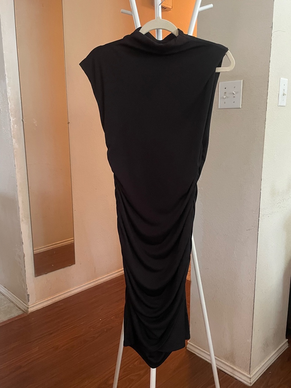 Steve Madden Sleeveless Black Ruched Midi Dress